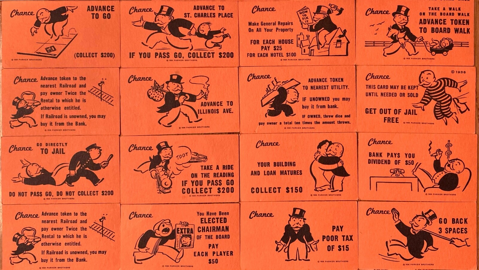 Monopoly Chance Cards 1935-1998 You Choose