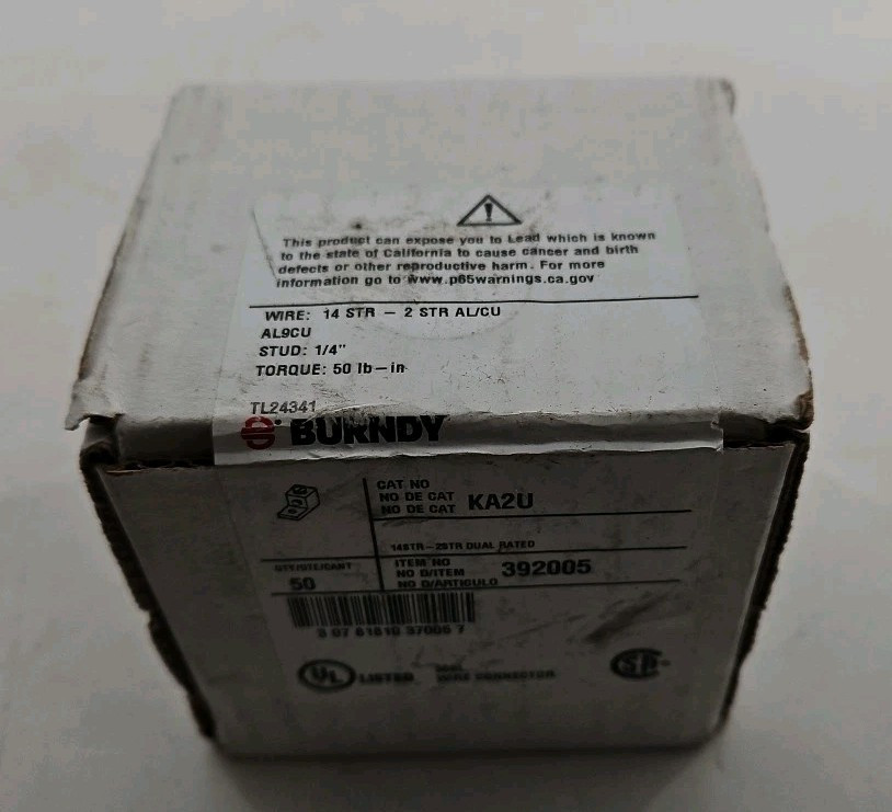 Burndy - KA2U - AL Set Screw Connector - #14-2 AWG - 1/4" Stud - Box of 50