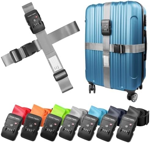 Travel Belt for Luggage, TSA Approved Luggage Straps, 3-Dial Combination Locks A