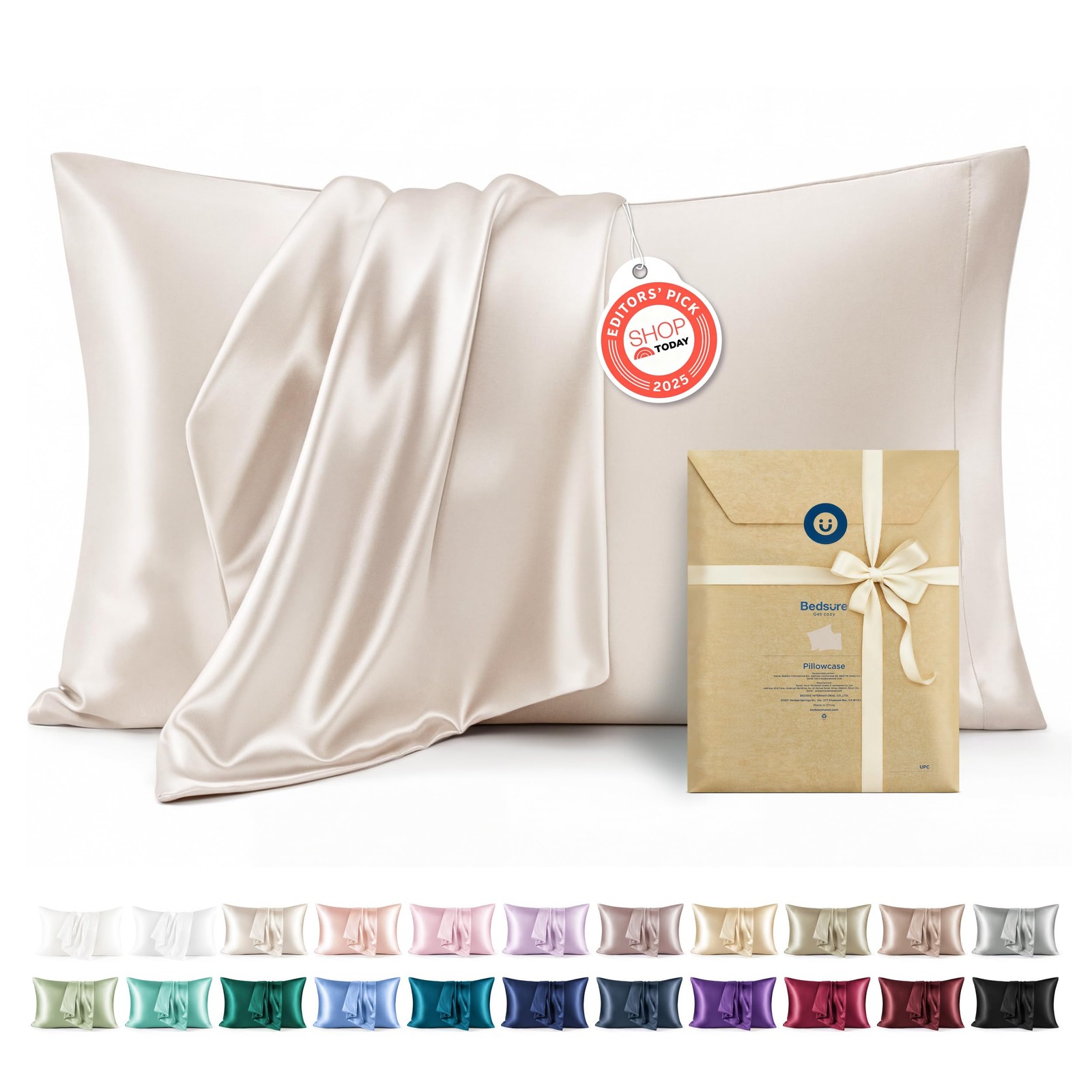 Bedsure Satin Pillowcase 2 Pack Similar to Standard (20" X 26"), 03 - Beige