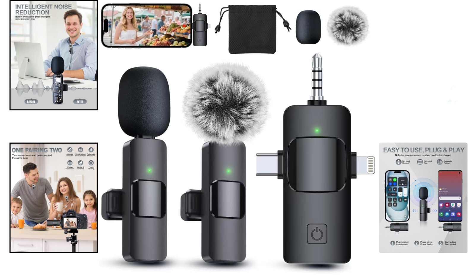 Dual Wireless Lavalier Microphone - Easy Setup & Enhanced Sound Quality – Black