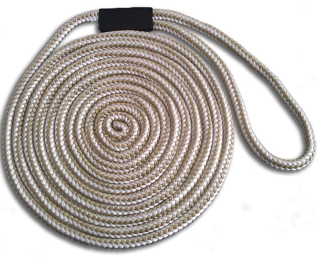 Double Braid Nylon Dock Line - 1/2" x 30' - UV Coated / Non-Fading - GOLD BRAID