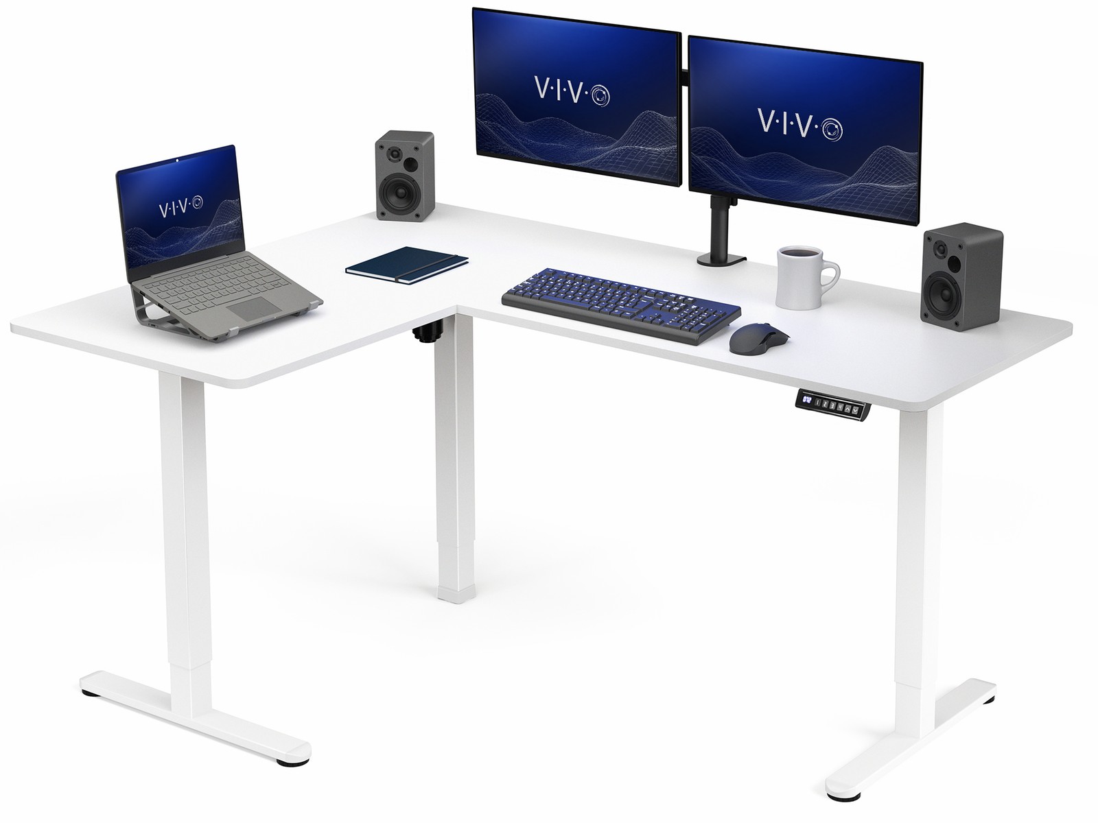 VIVO White Electric 63" x 47" Corner Standing Desk