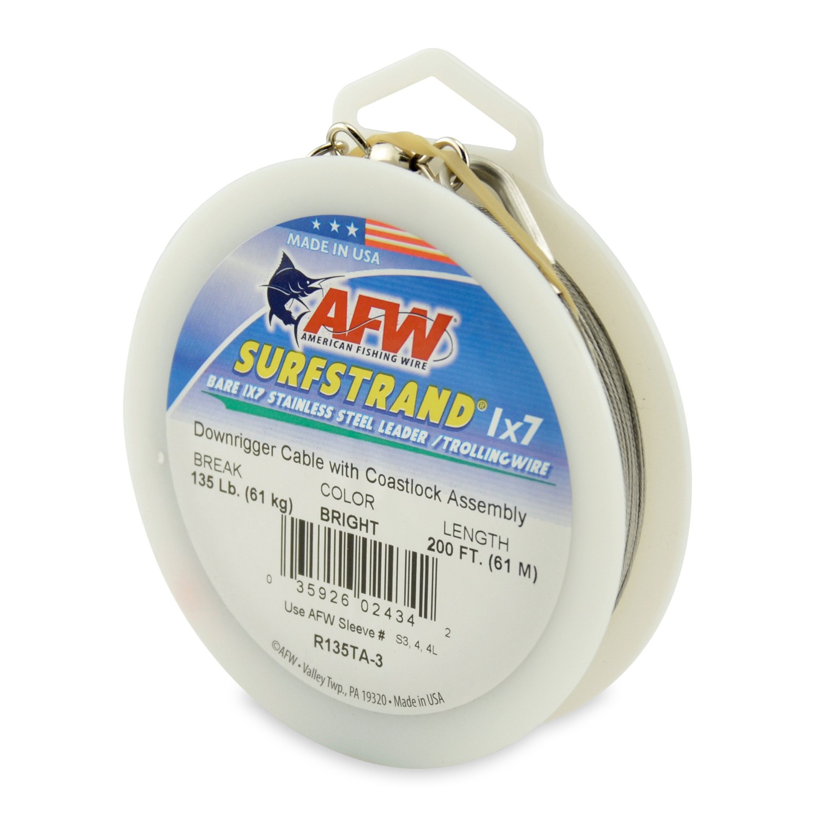 American Fishing Wire Surfstrand 1x7 135 Pound Test, 200 Feet, Bright