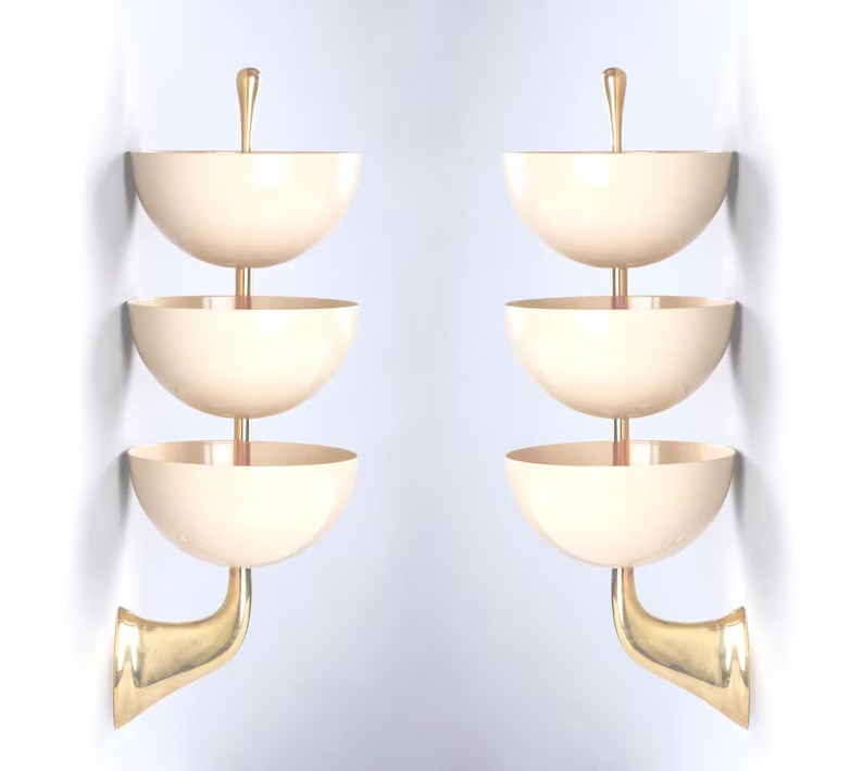 Pair Rare Sconces Italian Stilnovo Style Mid Century Wall Lights Lamps Fixture