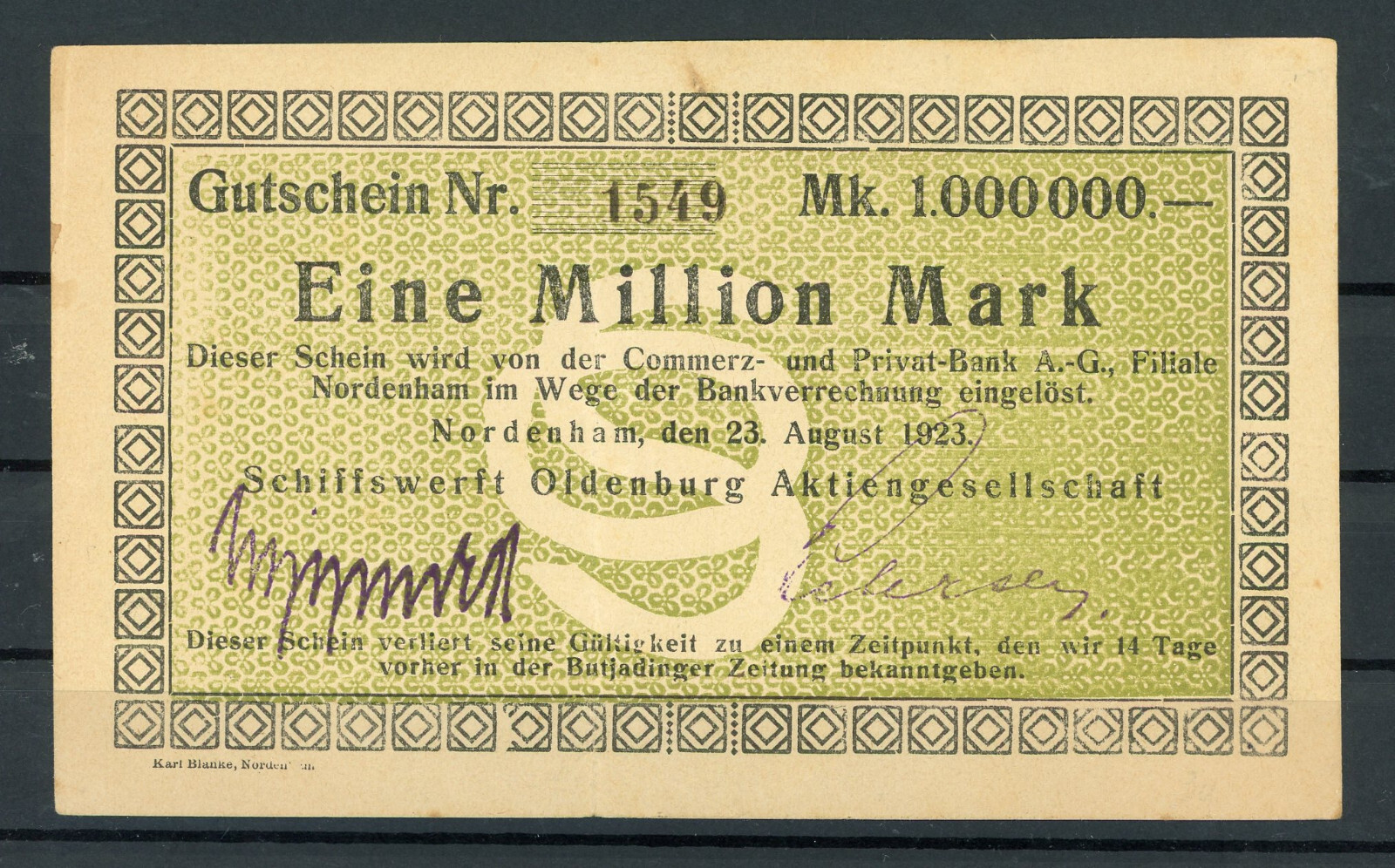 Nordenham 1 Million Mark Emergency Money/Schiffswerft 2/20283