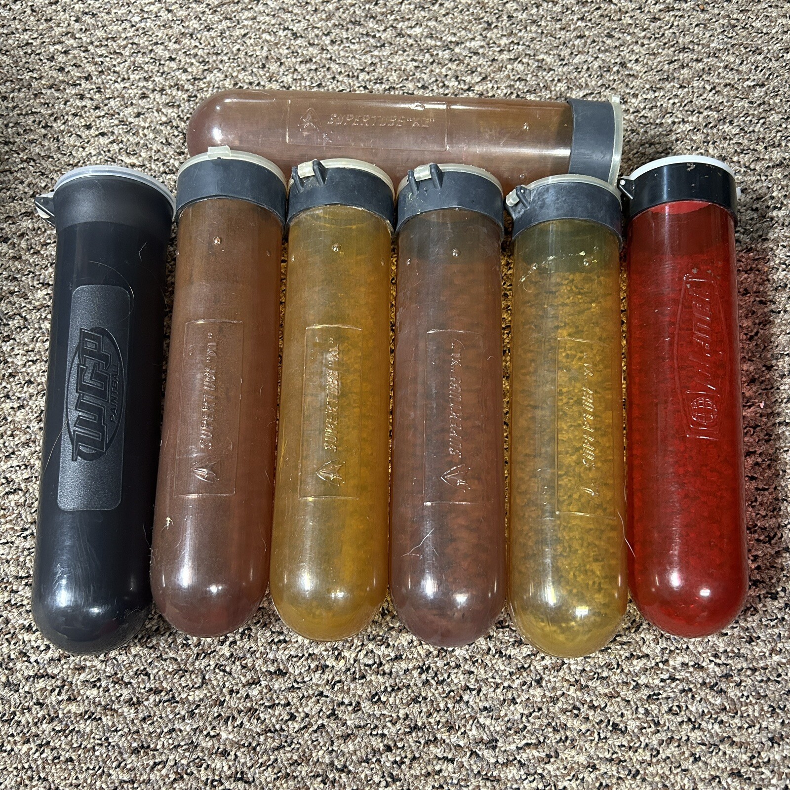 - Set Of 7 - OLD SCHOOL paintball Pods - Super tube XL WGP Planet Black Red Gold