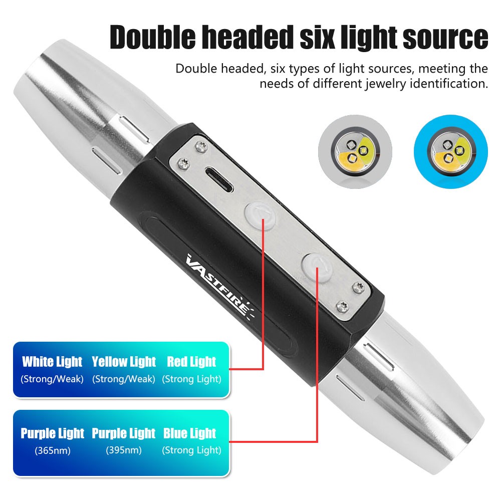 Six Light Source Rechargeable Jade Identification Flashlight UV LED Jewelry Test
