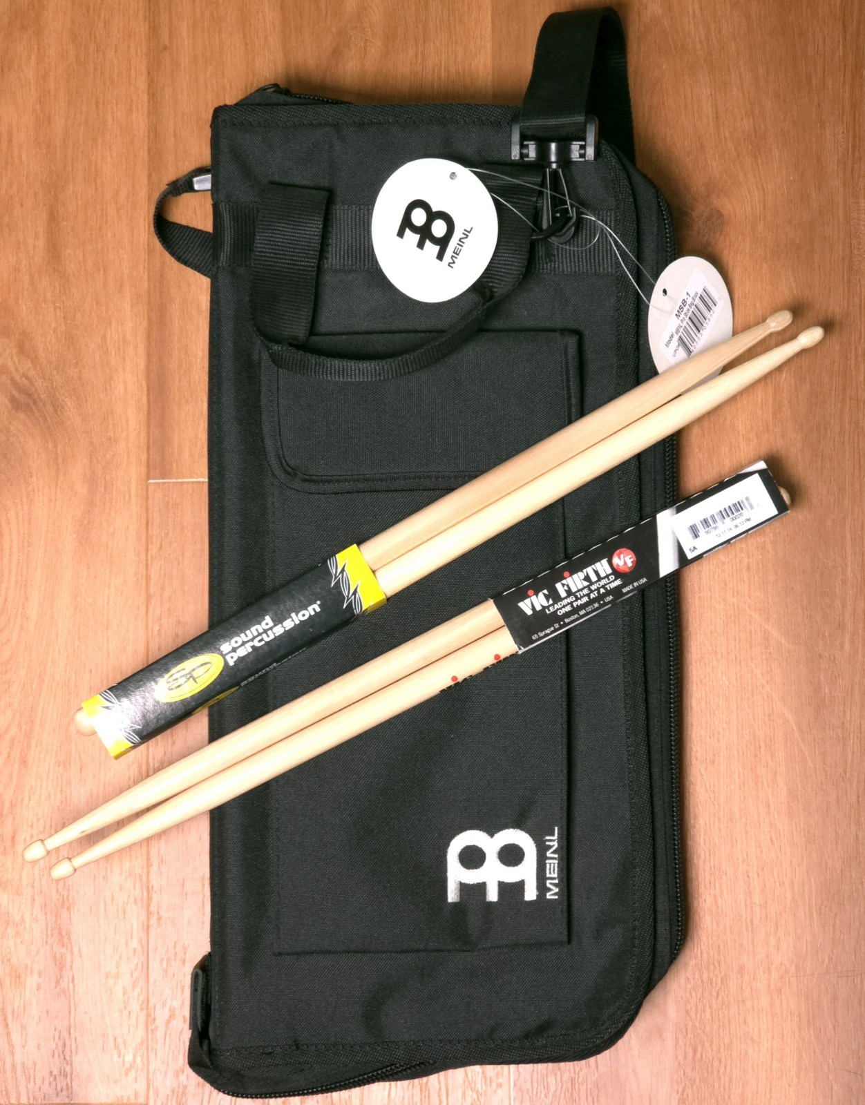 Meinl Pro Drumstick Bag Black w/ Outside Pocket & 2 Pairs Of New Drumsticks NWT