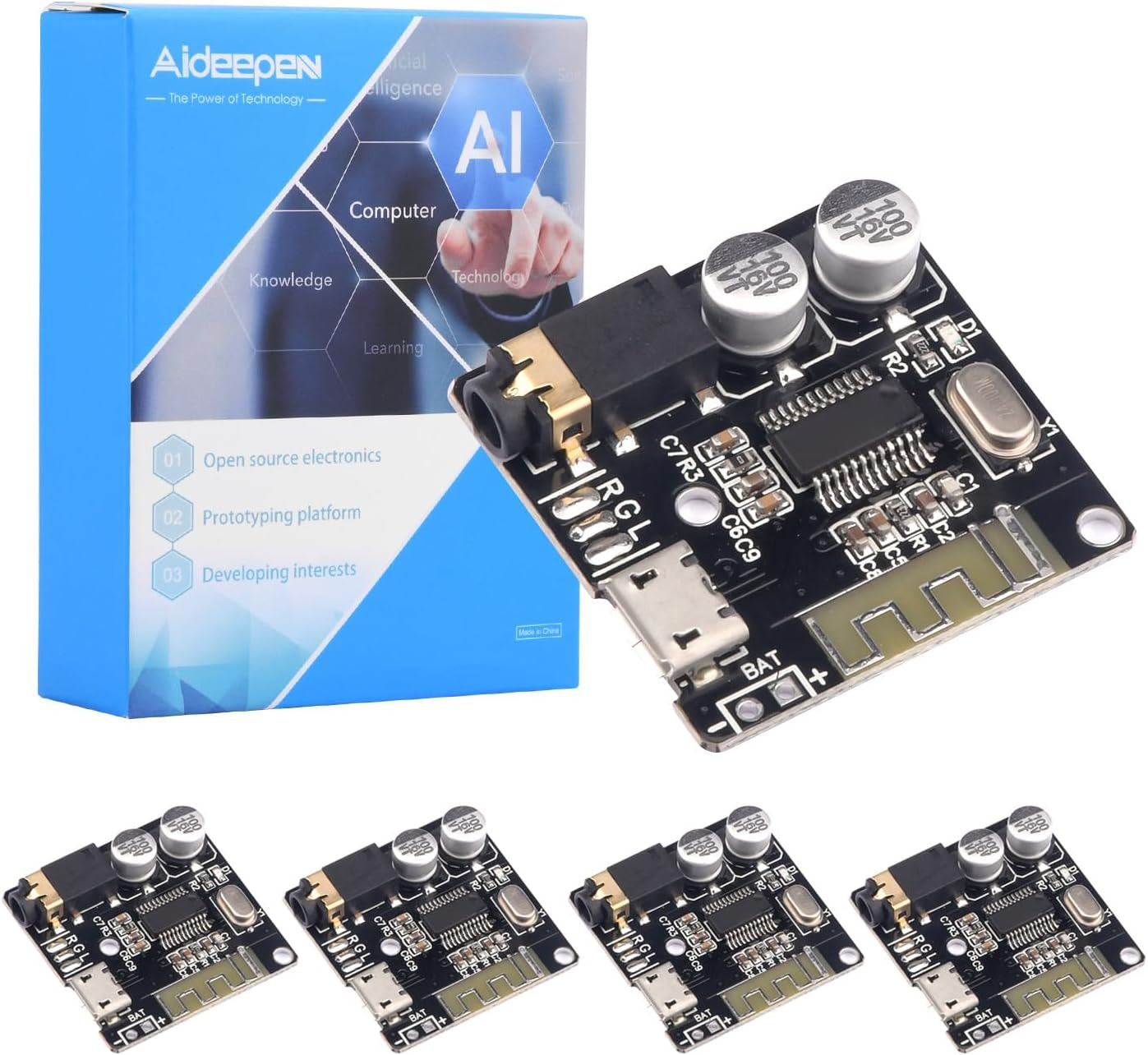 5PCS BT 5.0 Stereo Audio Receiver Module, 3.7-5V MP3 Decoder Board and Amplifier