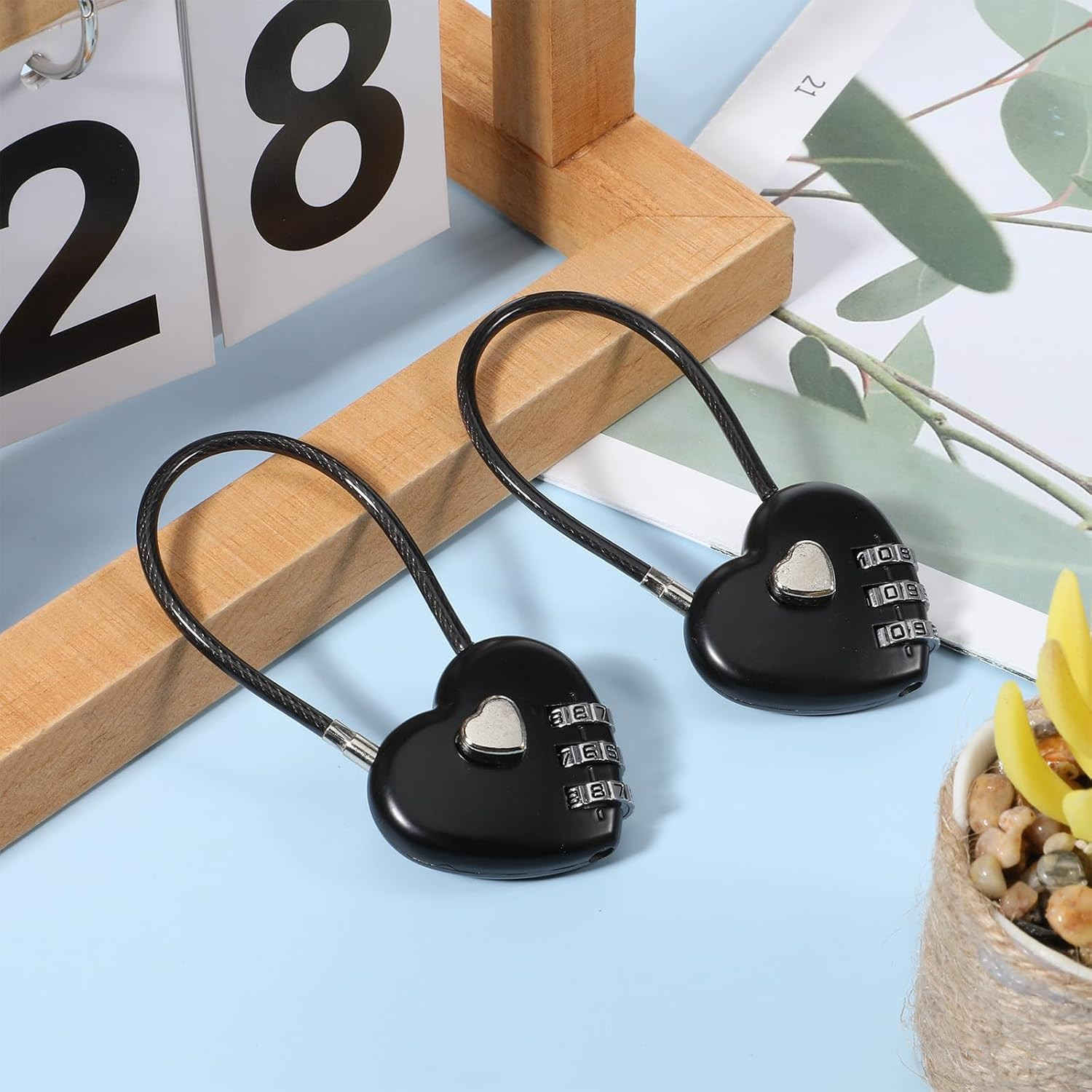 2 PCS 3 Digit Combination Padlock Heart Combination Locks Cute Combo Cable Lo...