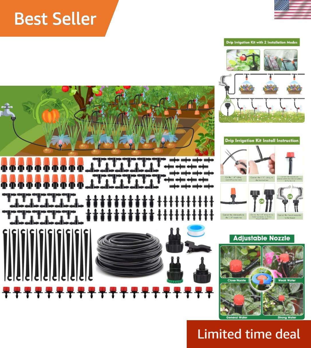 Drip Irrigation Kit, Drip Irrigation System for Garden with 1/4" Irrigation T...