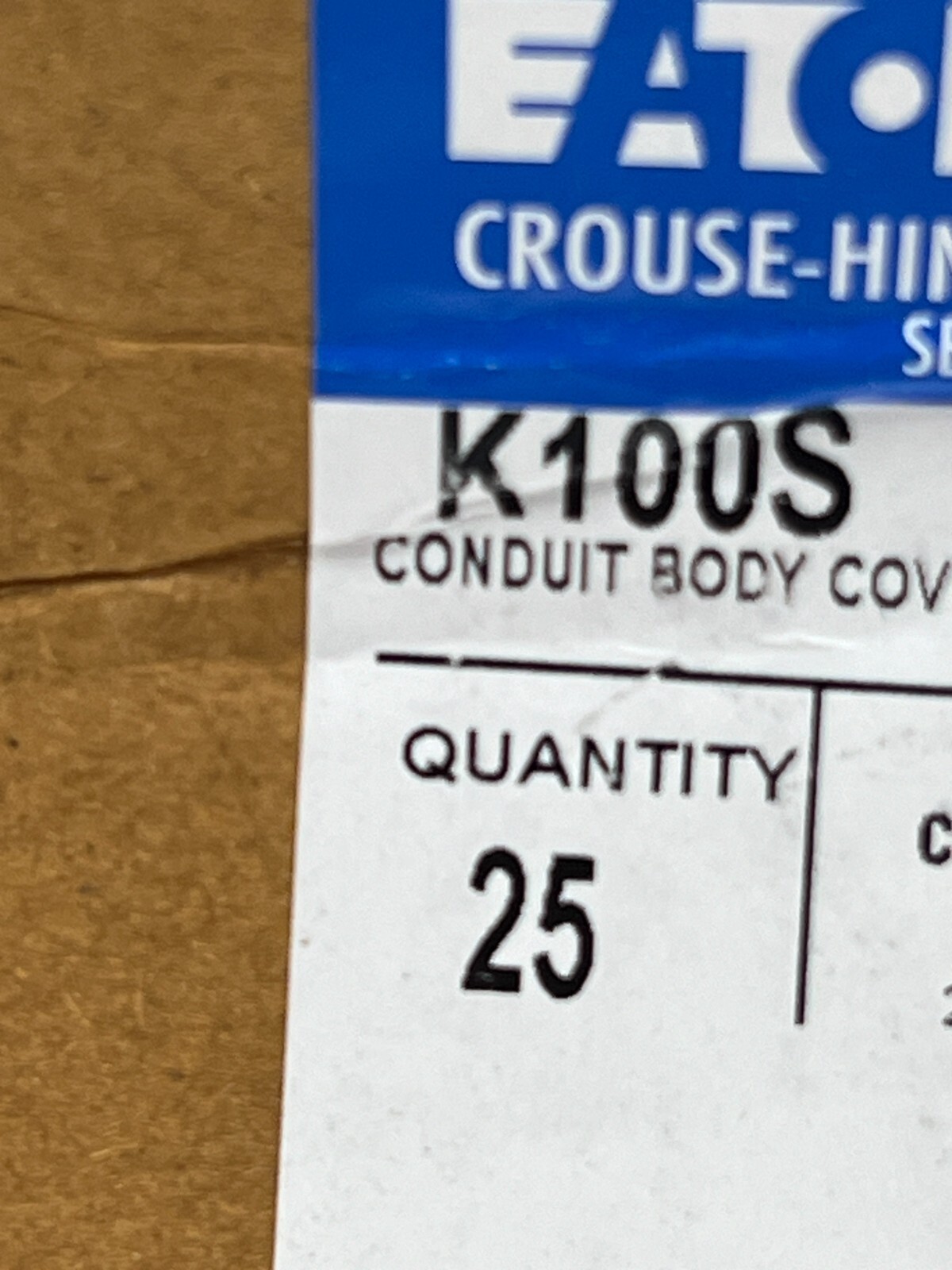 (QTY 25) Eaton Crouse-Hinds K100S 1" Sheet steel Blank Conduit Body Cover