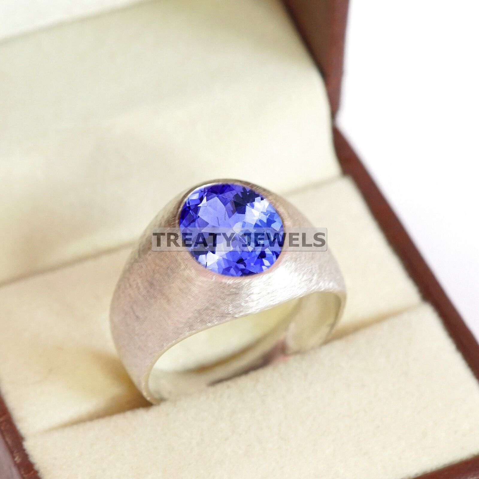 Tanzanite Oval Cut Gemstone With 14K Solid White Gold Ring For Men's #B660