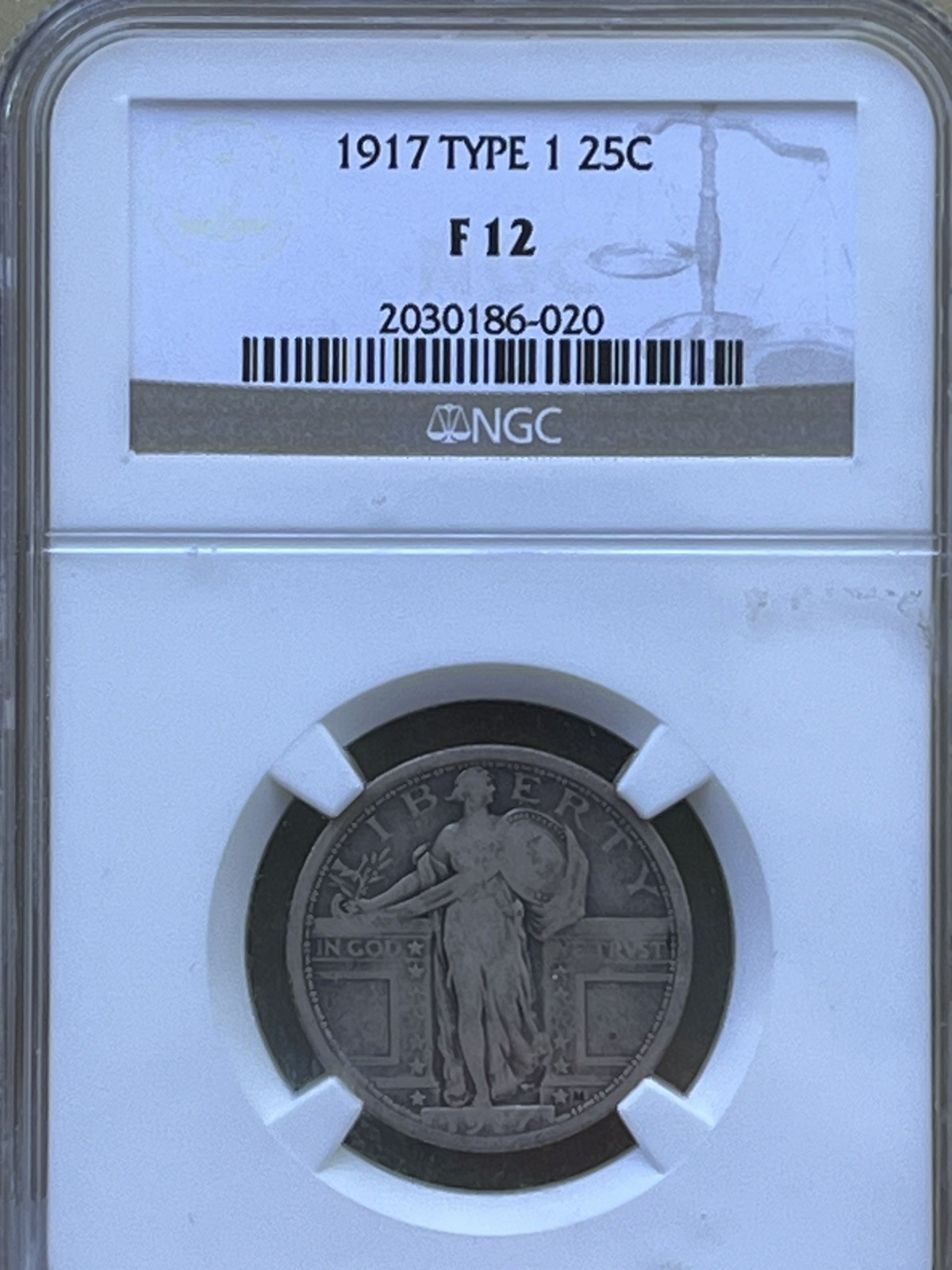 1917 25C Type 1 Standing Liberty Quarter  F12