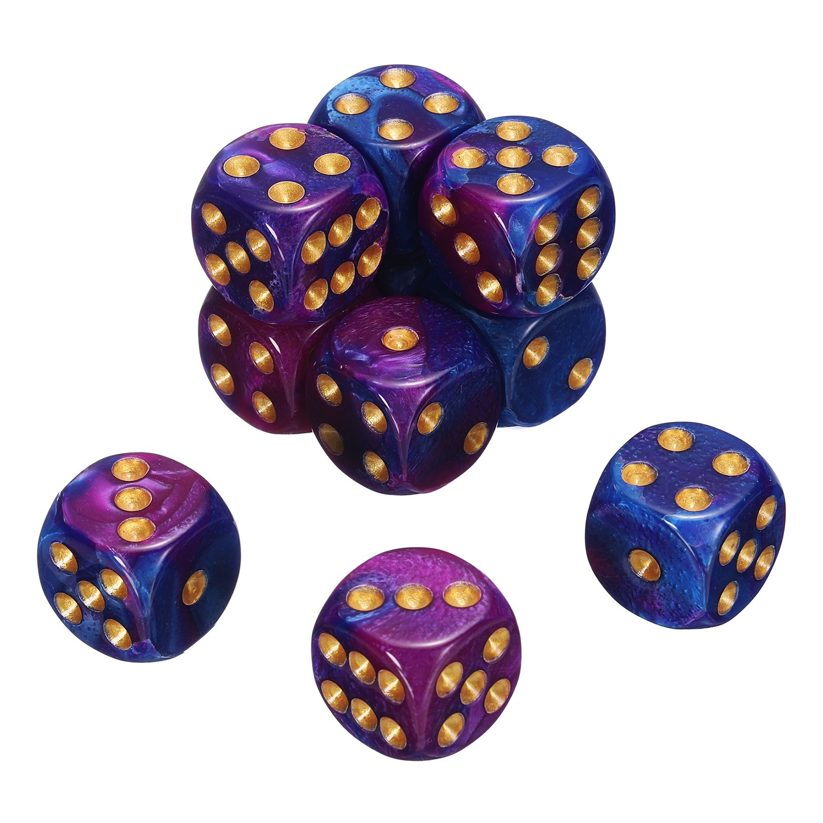 10Pcs 6 Sided Standard Dice, Acrylic D6 Pearl Pattern Dice (Purple and Blue)