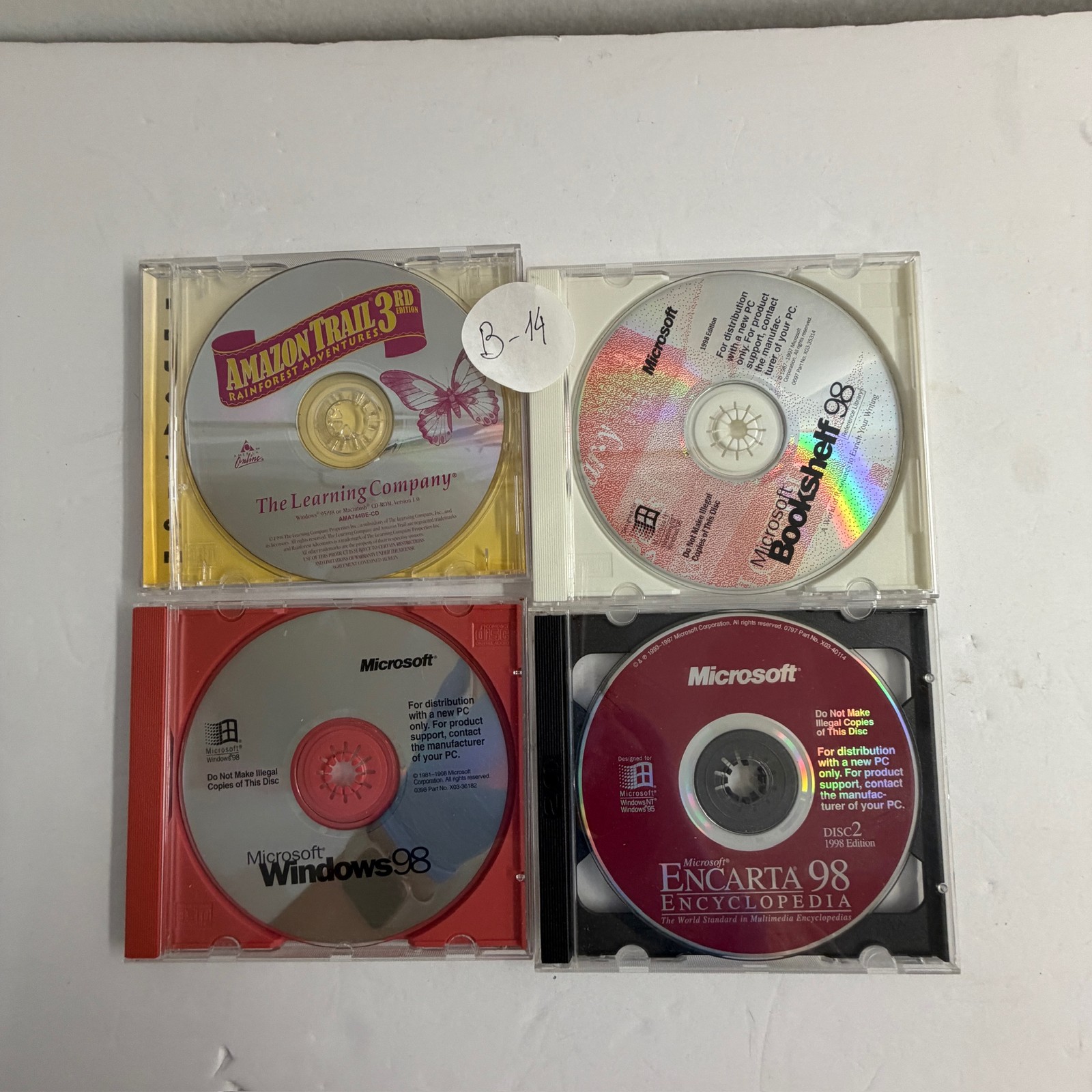Vintage Microsoft Software Lot Windows 98 Encarta 98 Amazon Trail 3 CD-ROM B-14
