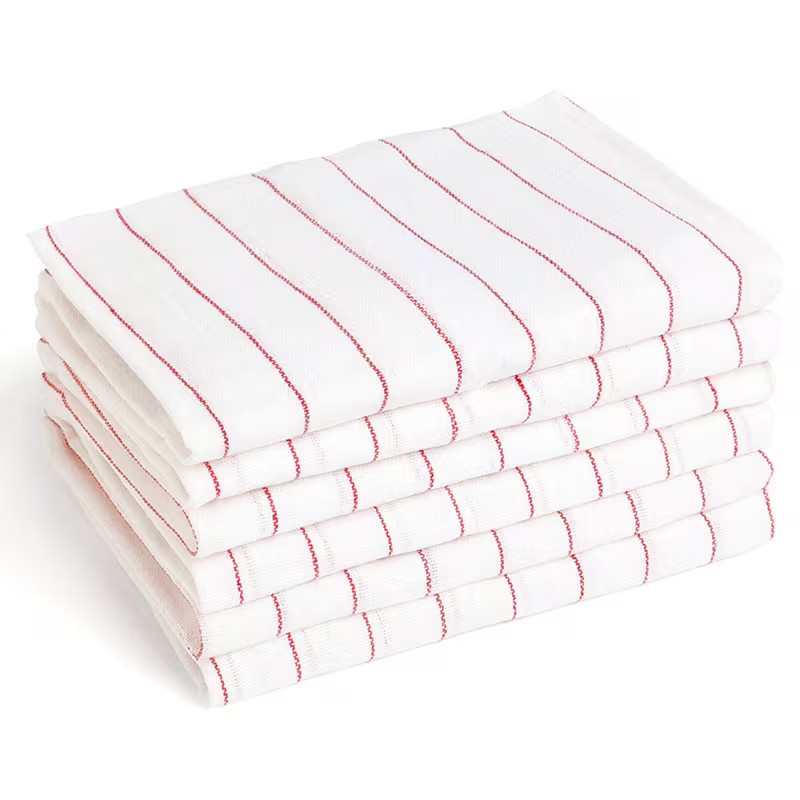 24 Pack Glass Towels 100% Cotton Red Stripe Kitchen Dish Cloths 16"x26"
