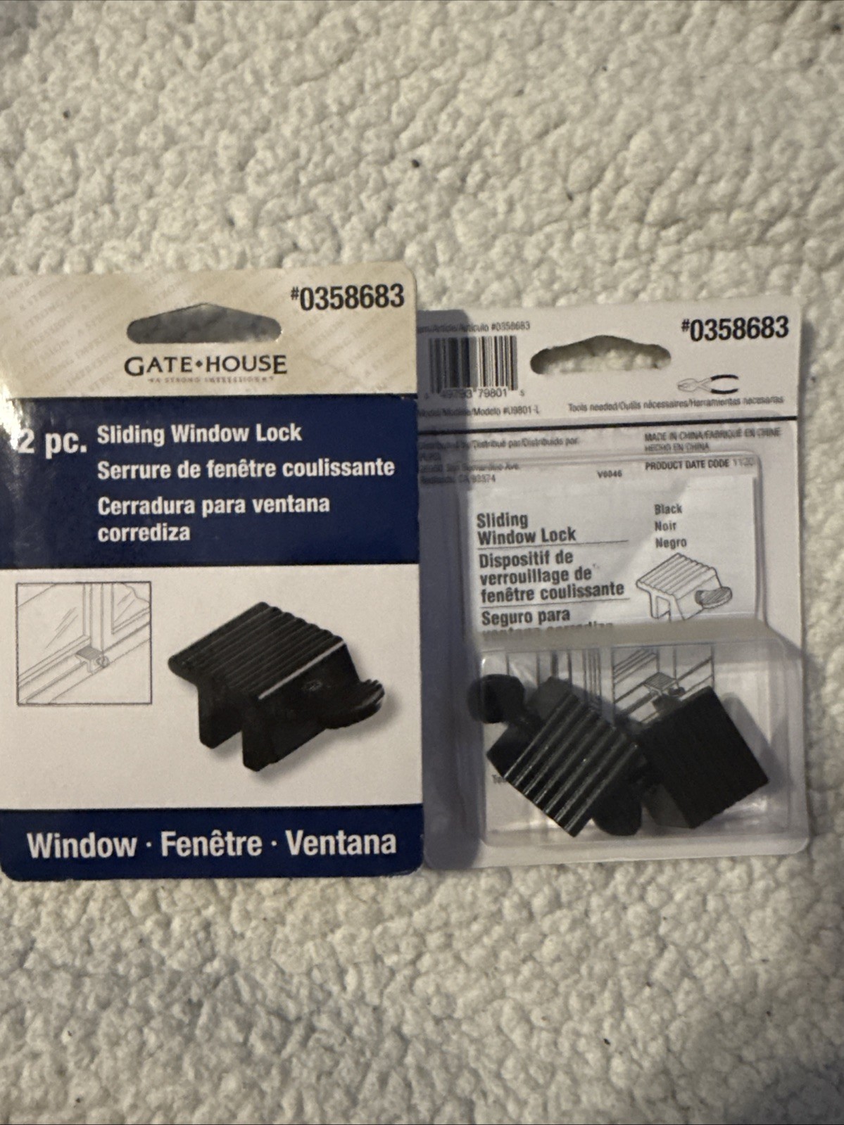 Gatehouse Aluminum Sliding Window Locks Black 0358683 Thumbscrew 2 Pk Lot of 2