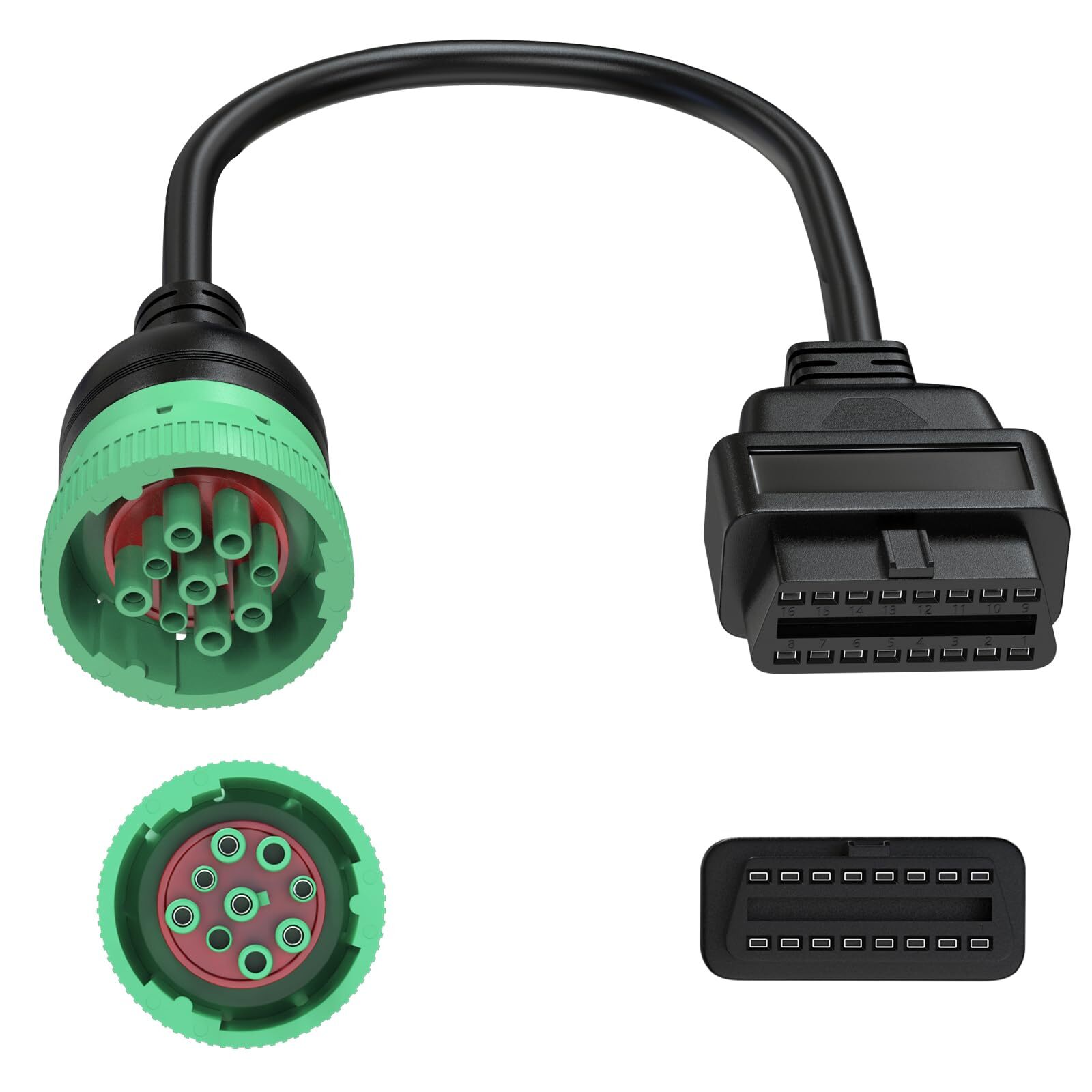 9-Pin J1939 to OBD2 16-Pin Adapter J1939 to J1962 Truck Diagnostic Cable Green