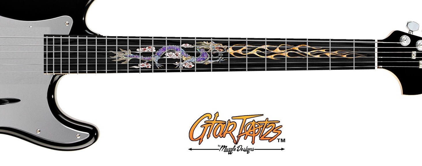 Blue Dragon Fret*Skinzs Guitar inlay sticker decal  - Faux Woods - Right Guitar