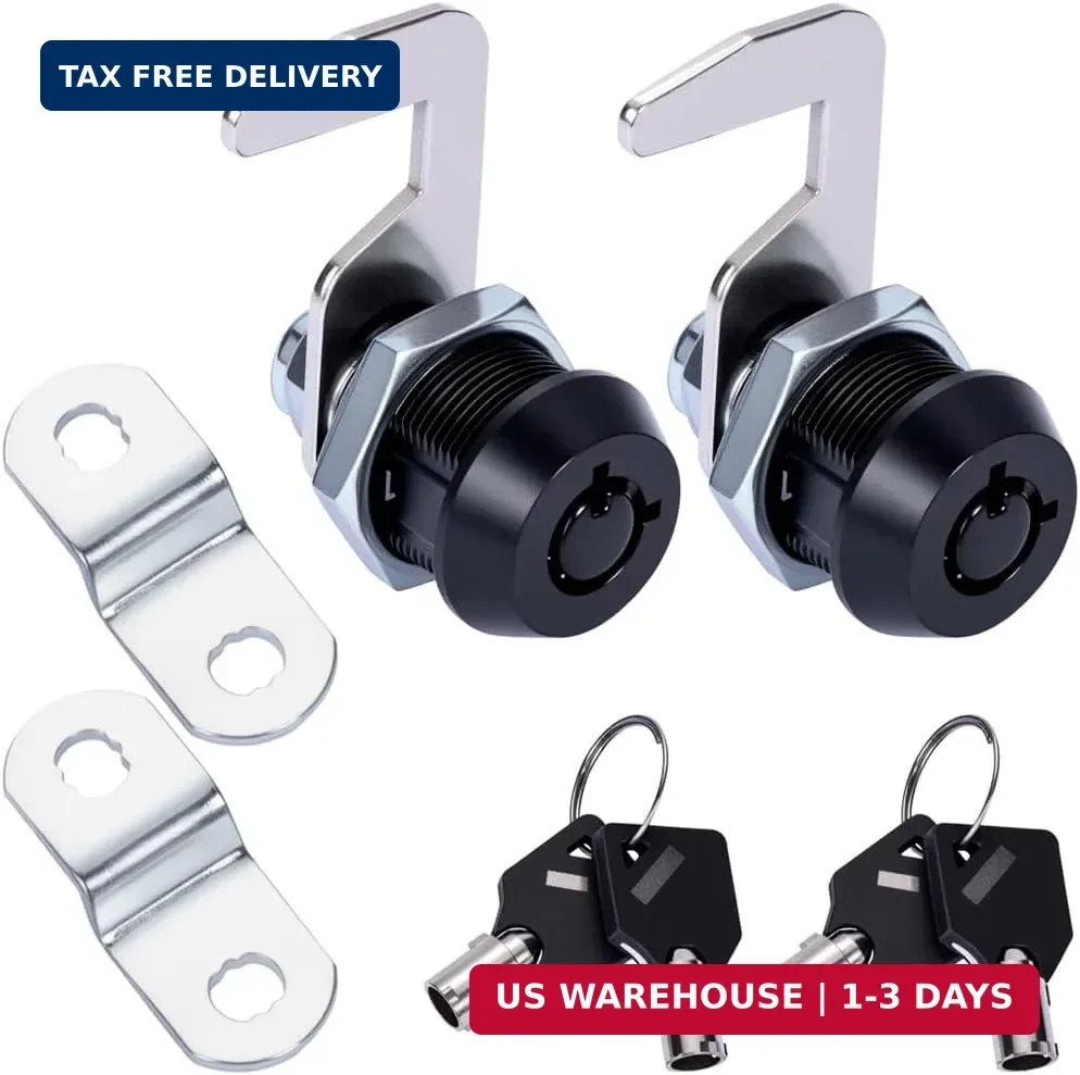 Lock Tubular Cam Replacement Lock Hook Cam Keyed Alike (5/8 Inch, Black, 2 Pack)