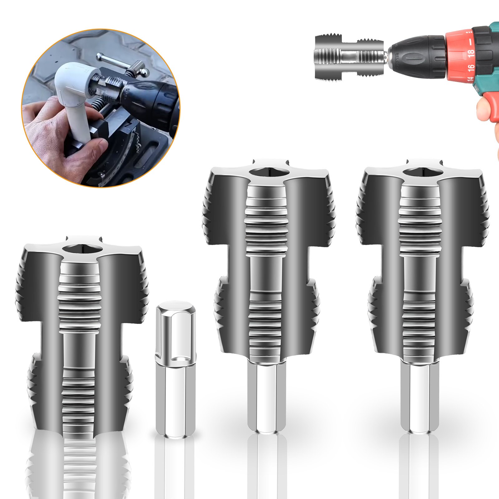 3pcs Integrated Internal & External Pipe Threading Tool PVC Pipe Threader Kit