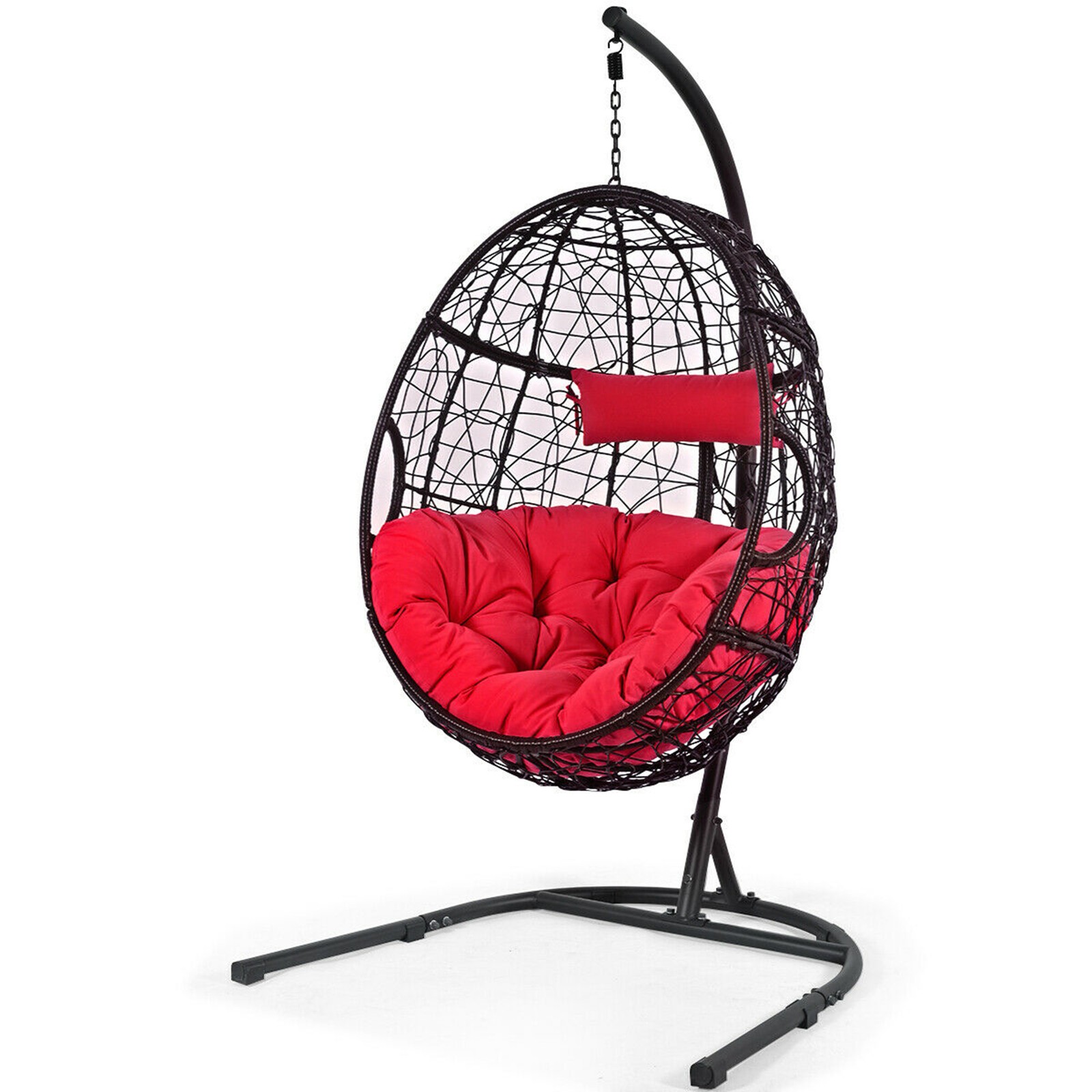 Hanging Hammock Chair Egg Swing Chair w/ Red Cushion Pillow Stand