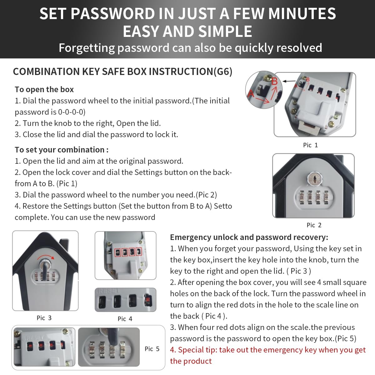 Key Lock Box with Combination Wall Mounted Key Storage Box Waterproof