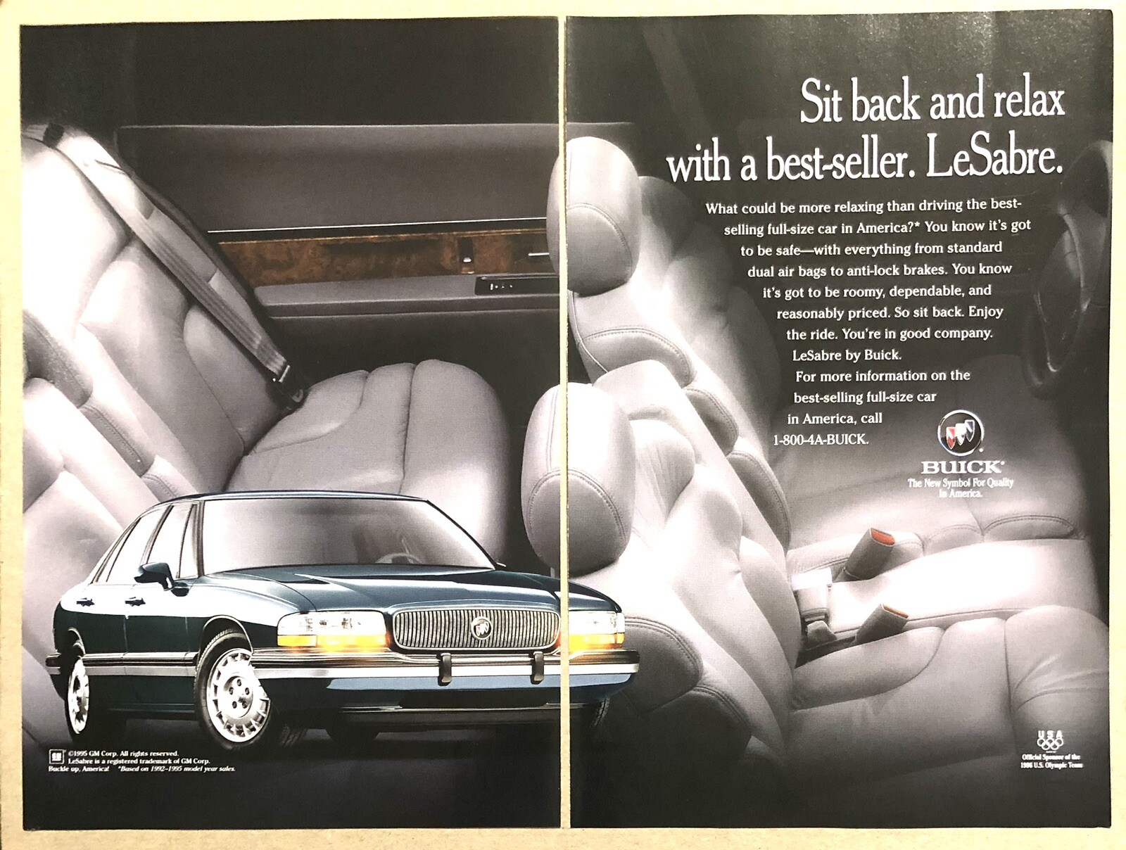 Vintage 1996 Original Print Ad Two Page - Buick LaSabre - Sit Back & Relax