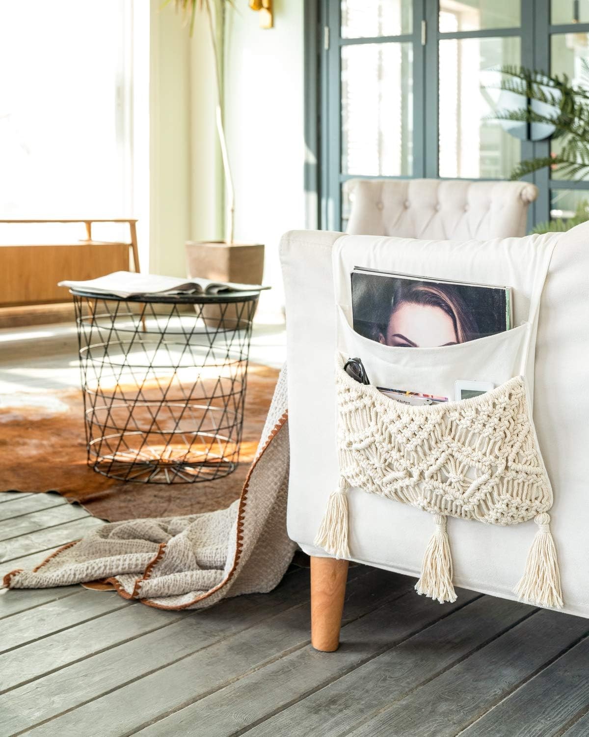 Mkono Macrame Armchair Caddy Boho 4 Pockets for Couch