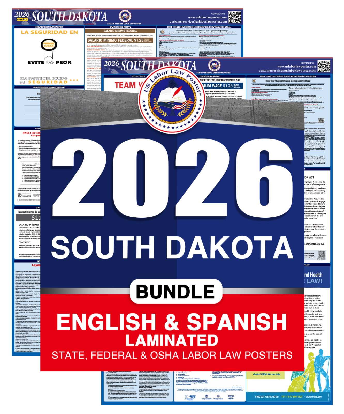 2026 South Dakota SD LABOR LAW POSTER (Federal & State) Bundle Laminated