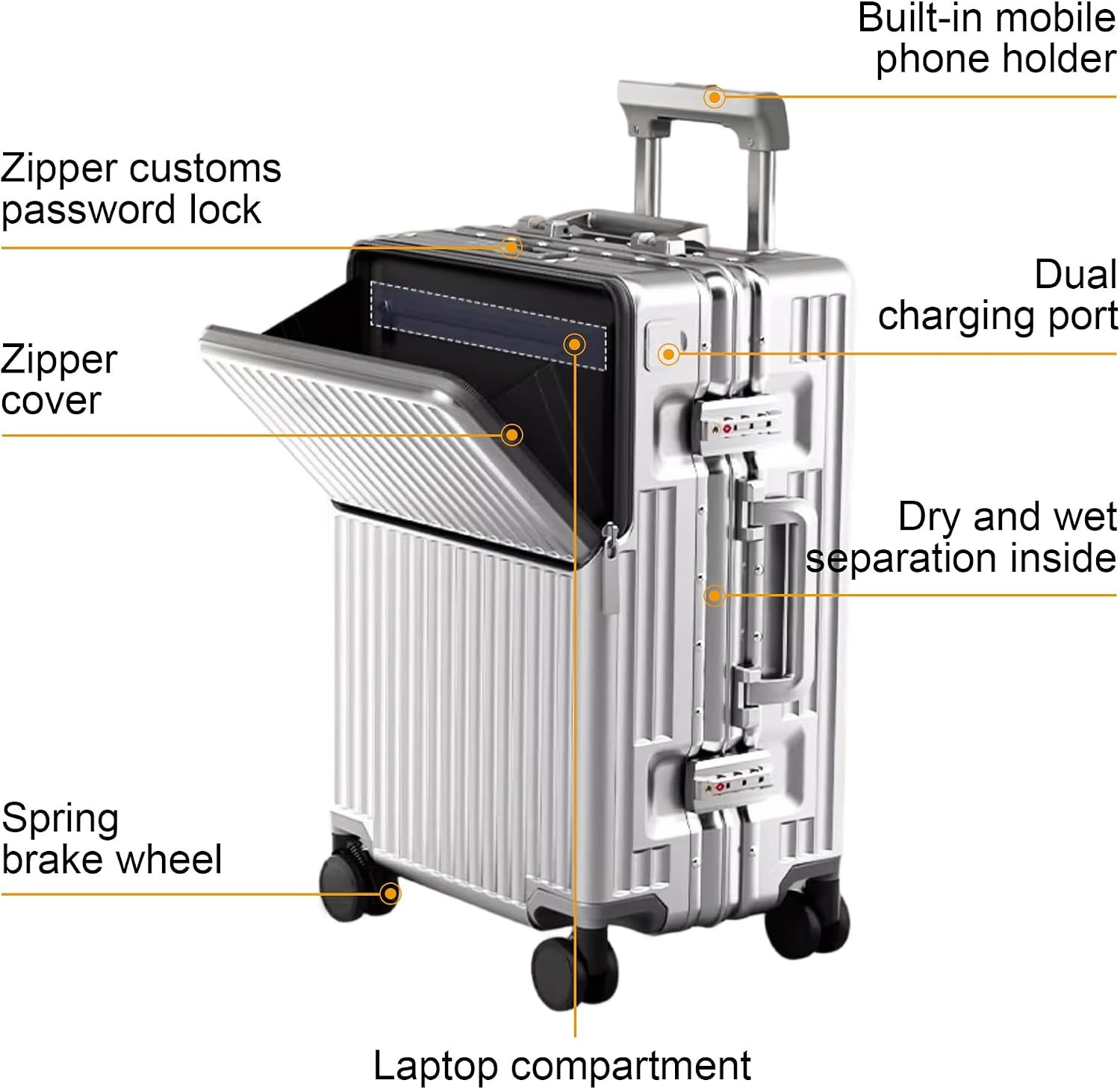 Zipperless Expandable Carry-On Luggage with Spinner Wheels - 22.4" Hardshell