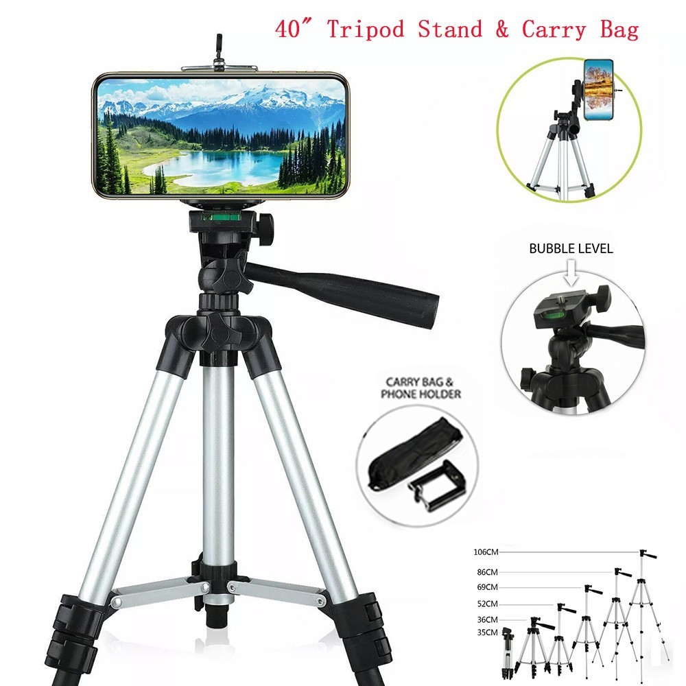 40" Portable Travel Tripod Video Tripod Stand for iPhone and Camera & Carry Bag