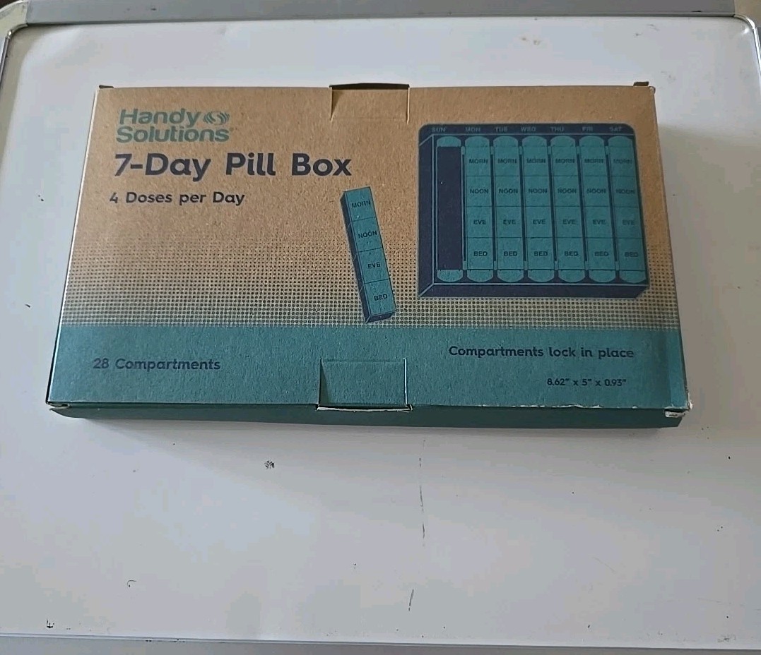 Handy Solutions 7-Day Pill Box 4 Doses Day 28 Compartments Lock In Place Detach