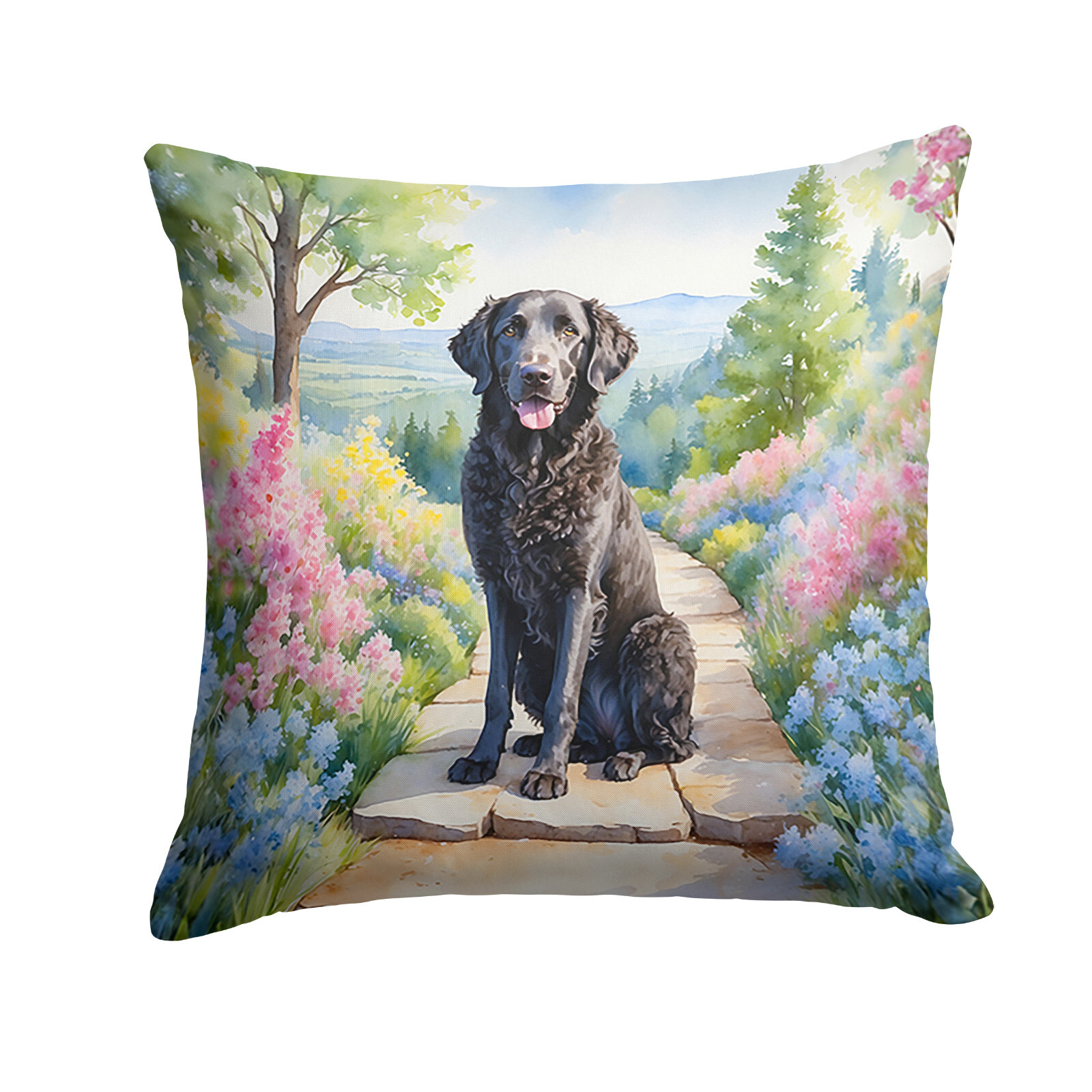 Curly Coated Retriever Spring Garden Path Throw Pillow