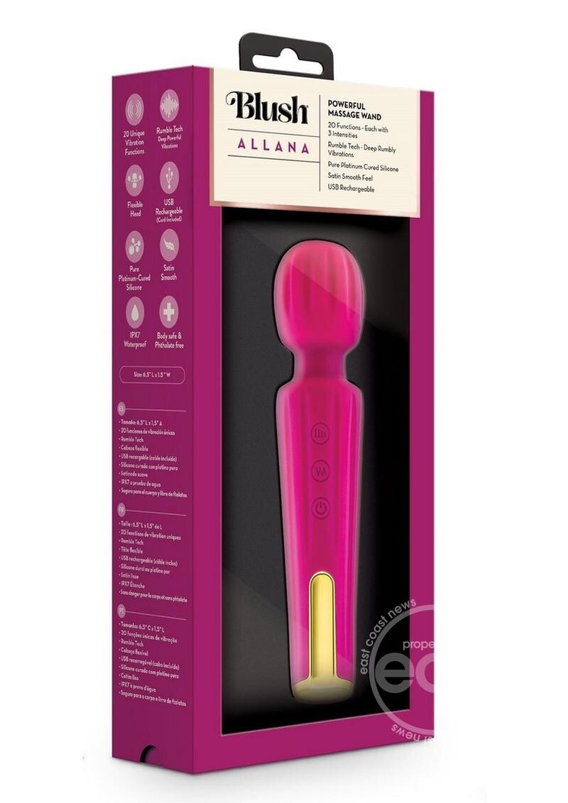 Blush Allana Velvet Rechargeable Silicone Wand Vibrator- Magenta/Rose Gold