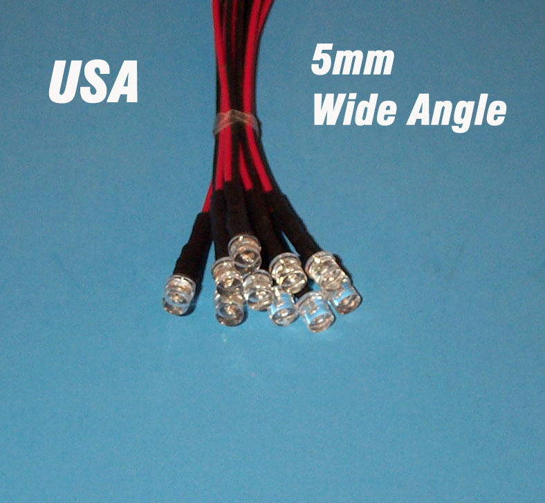 10 GREEN Wide angle 5mm Pre Wired LEDs 6 volt 6v PREWIRED rc USA