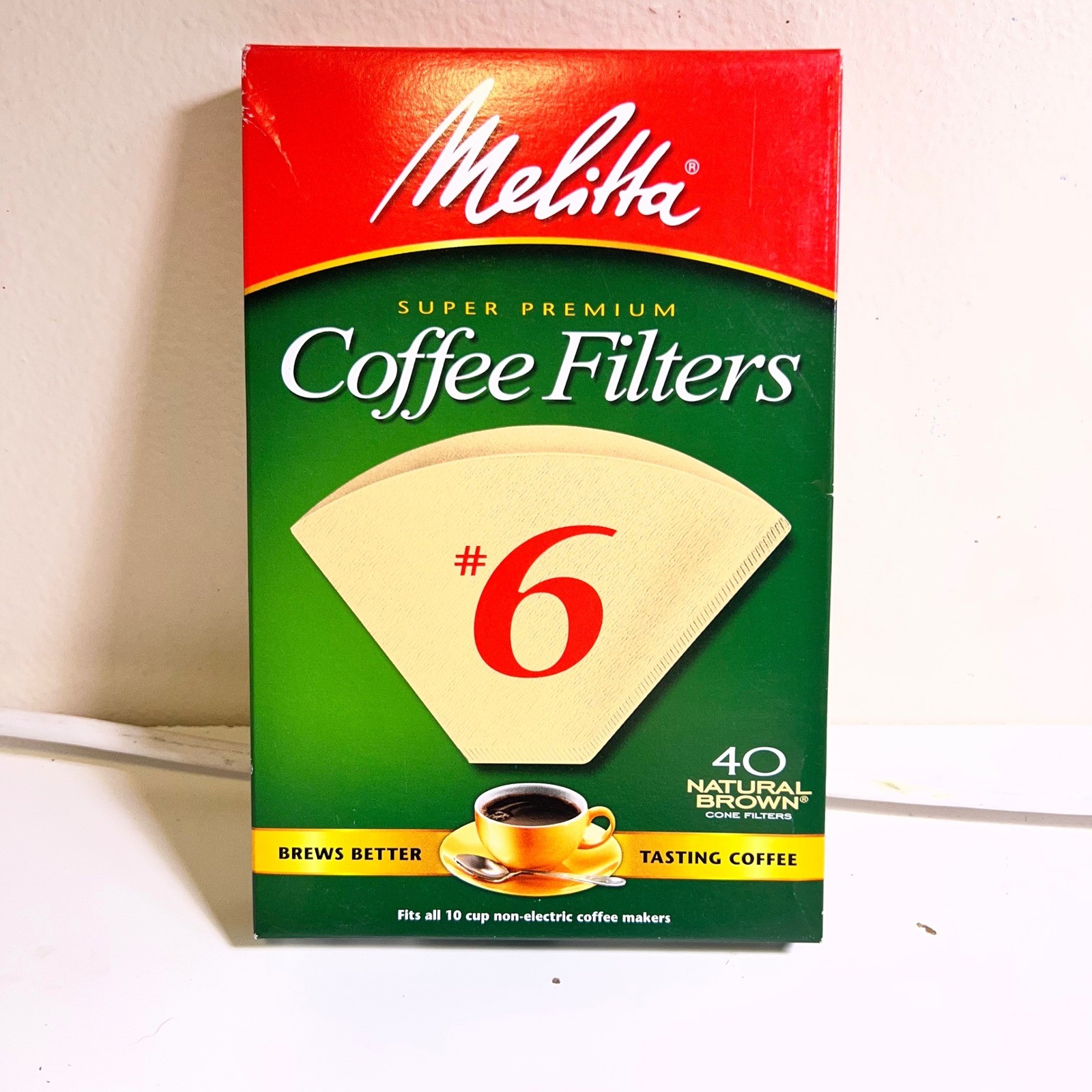 Melitta #6 Coffee Filters Natural Brown 40 Count Super Premium Cone Unbleached