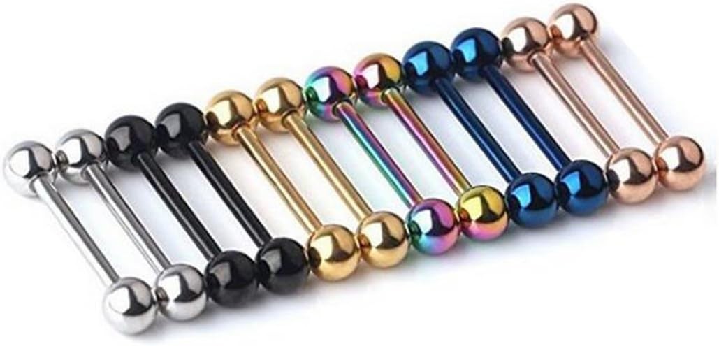 12pc 14G Stainless Steel Tongue Rings, Mixed Colors, 5/8" Barbell