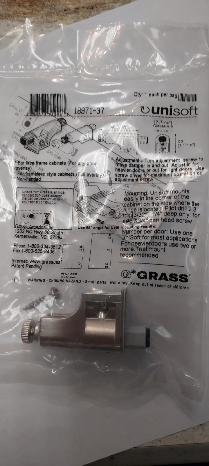 Grass 18971-37 Unisoft Soft-close Adapter, Polybag