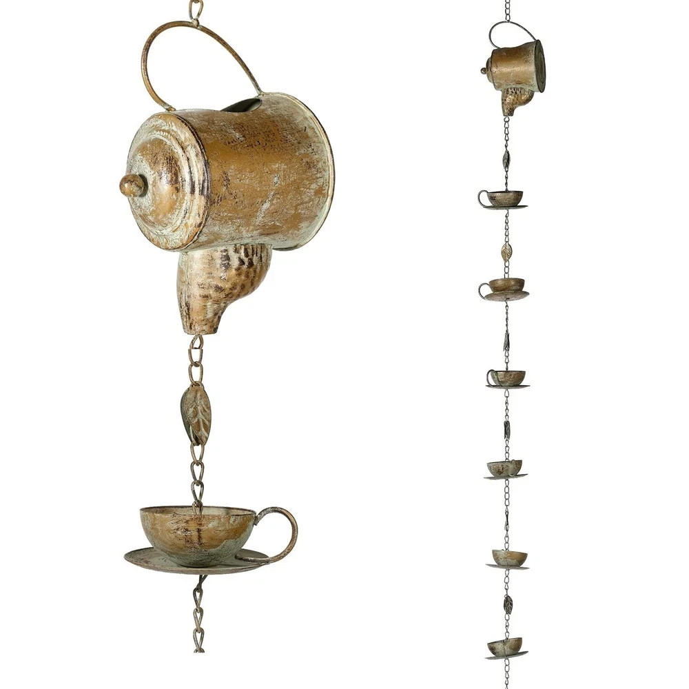 Jemeni Teapot & Teacups Rain Chain, 8.5 Ft Metal Gutter Downspout Replacement