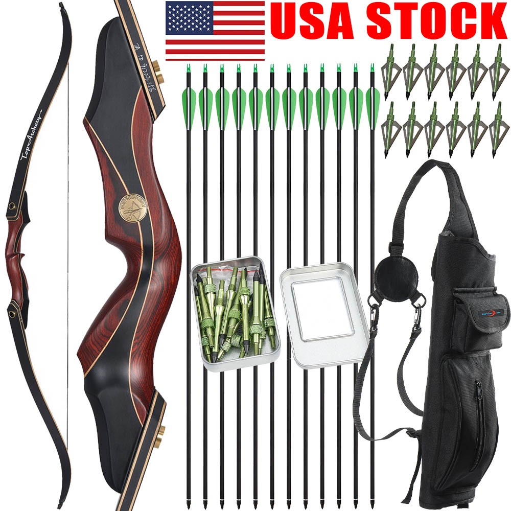 60" Takedown Recurve Bow 25-50lbs Wooden Bow Archery Outdoor Hunting Target RH