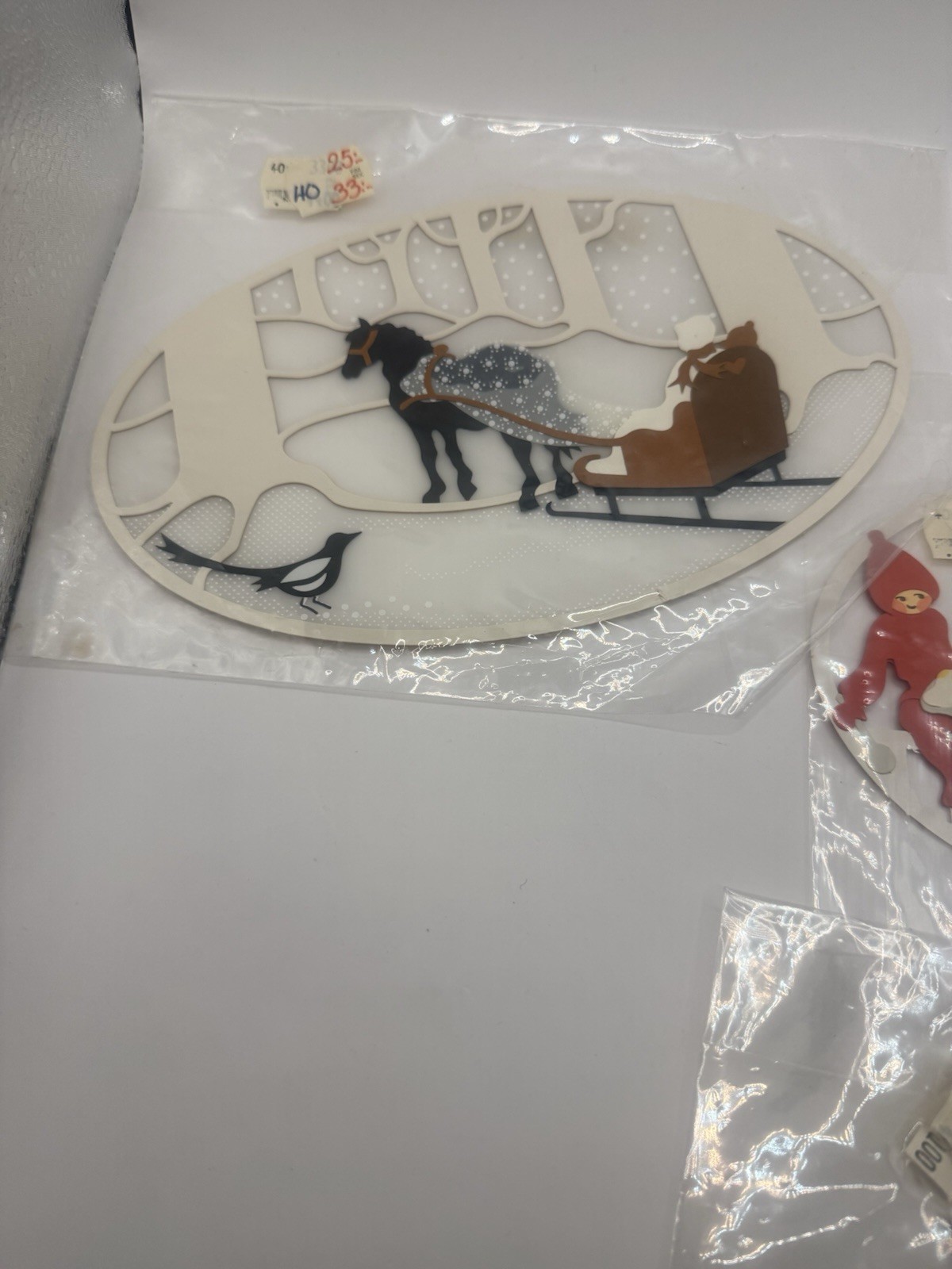 Erstad & Stubbe Handmade Paper Ornament Winter Snow Horse Sleigh and elf’s 1986