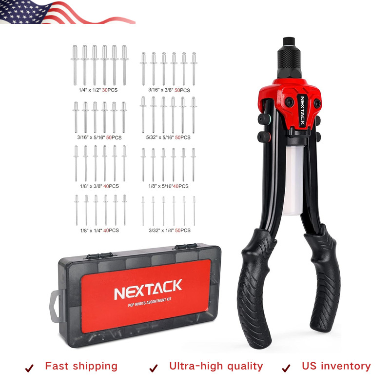 Heavy Duty Two-Handed 1/4 Pop Rivet Gun Set 350 Blind1/4 Rivet Gun w/ 350 Rivets