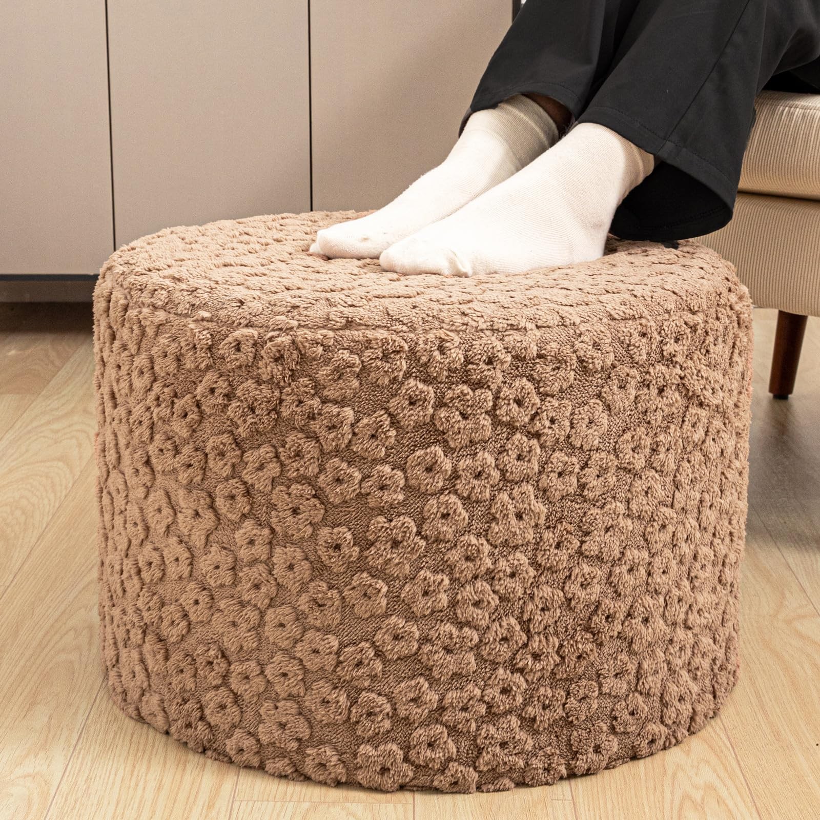 Round Pouf Ottoman 20 x 20 x 14 Inches Boho Poof Home Decor Floor Pouffe Otto...