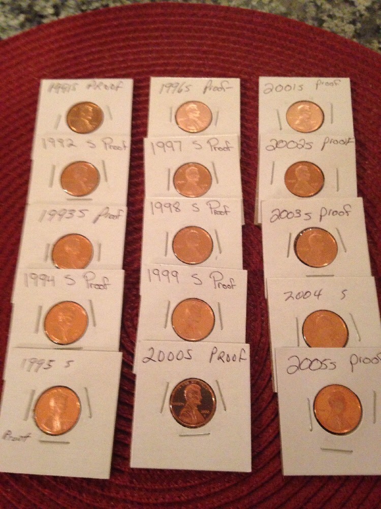 Proof Lincoln cents 1991-2005 (15 Proof Cents)