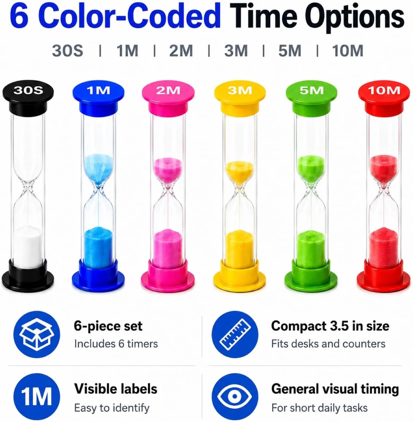 Plastic Sand Timer Sandglass Hourglass Sand Clock Timer 30 sec, 1 min, 2 mins, 3