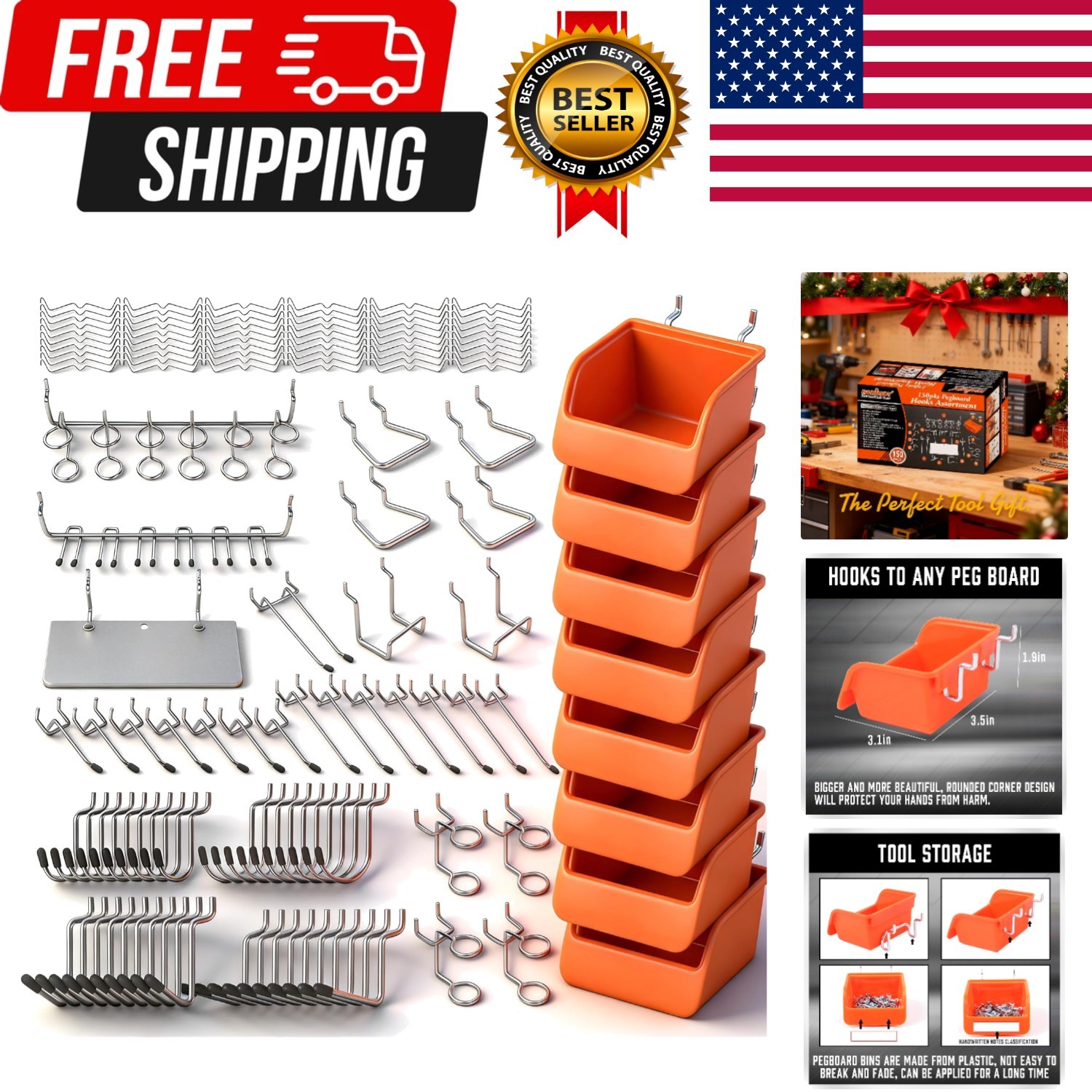 150 PCS Pegboard Hooks Assortment Kit – 15 Types Heavy Duty Pegboard Accessor...