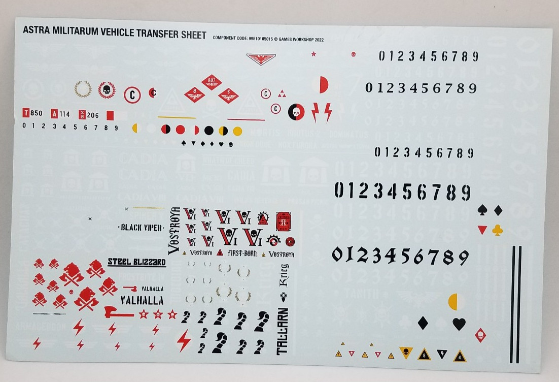Warhammer 40K Astra Militarum Vehicle Transfer Sheet